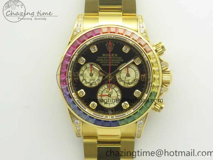 MiroTime 0307 Daytona 116589RBOW YG Rainbow Crystal BLF Best Edition Black Dial on YG Bracelet A ZeroBulk 3352